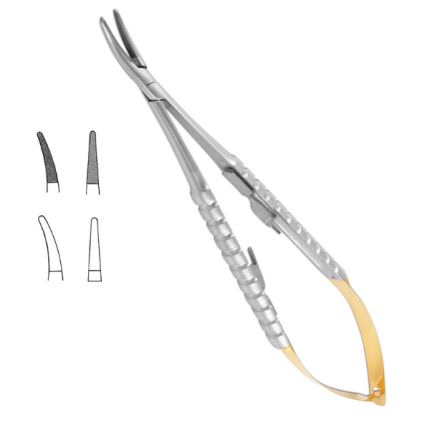 Micro Needle Holders are fine surgical instruments used for precise suturing in delicate procedures. They hold small needles firmly and help the surgeon place stitches accurately. These instruments are made from high-quality stainless steel and are designed for smooth handling and long-lasting use.